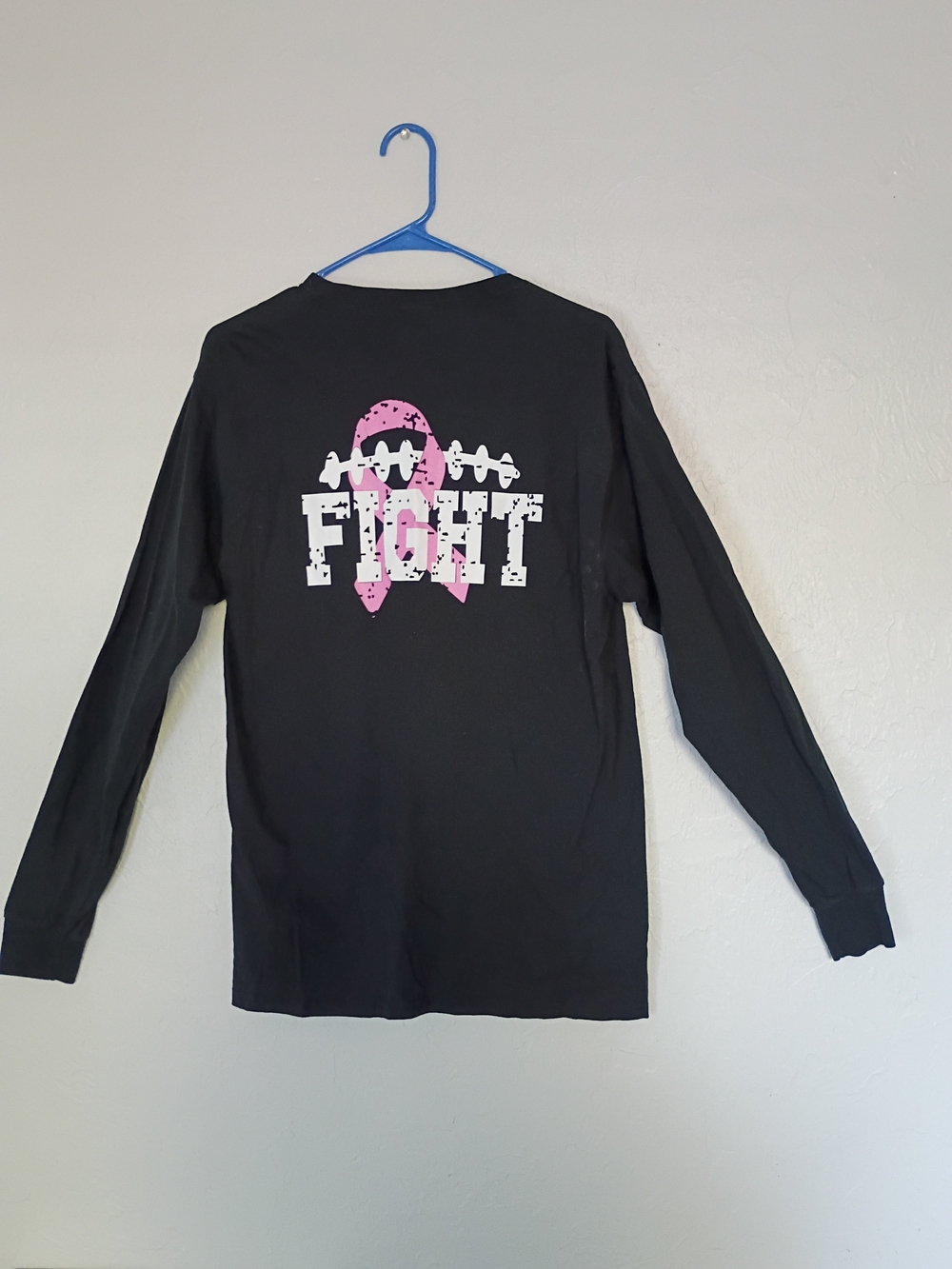 Fruit of the Loom Black Long-Sleeve Tee with Pink & White Fight Ribbon Graphic